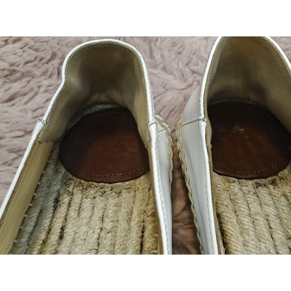 Chloe Woody Espadrille White Leather Logo Strap Slip On Flats Shoes‎
